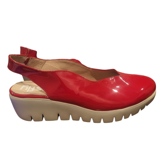 Wonders Fly Mastice Slingback Wedge Shoe Red Leather Made Spain Size 38 7.5-8 US - Picture 1 of 9